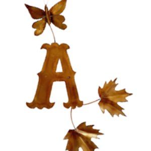 Vintage Brass Monogramm A Wall Art Butterfly Leaves Letter A 20"